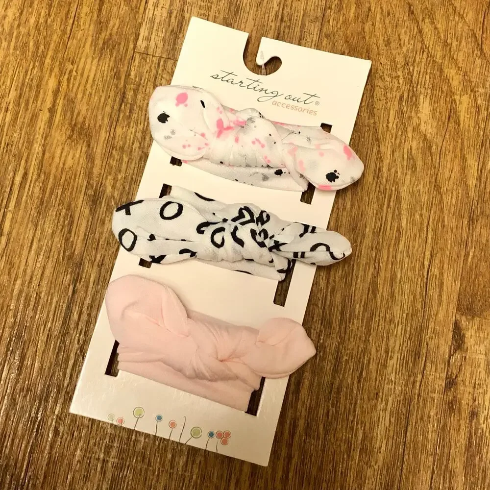 Starting Out Accessories Set of 3 Pink White Black Hair Tie Headwrap Bow